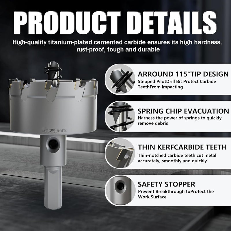 GSTK 20PCS Upgrade Heavy Duty Carbide Hole Saw Kit,with 5*Extra Titanium Plated Pilot Center Drill and 2* Spring，for Hard Metal, Stainless Steel, Iron - Image 4